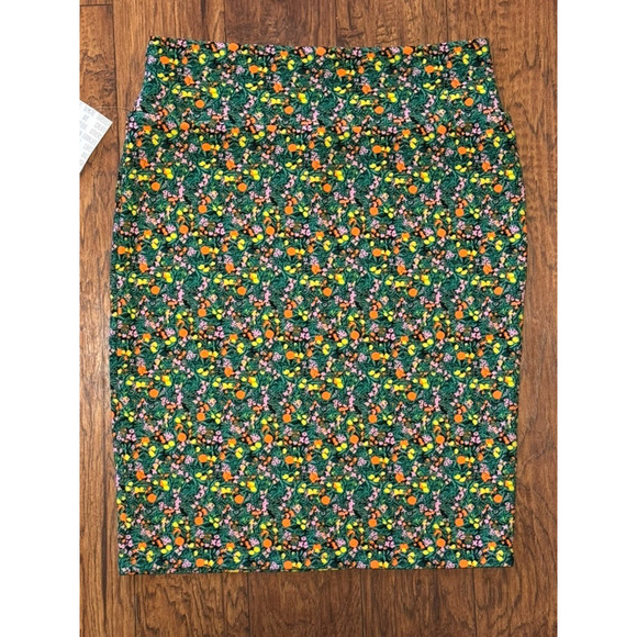LuLaRoe Cassie Skirt Floral Pencil Midi Green Yellow Orange XL - Picture 2 of 6